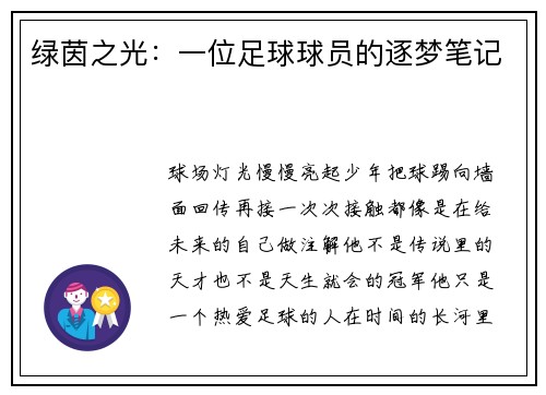 绿茵之光：一位足球球员的逐梦笔记